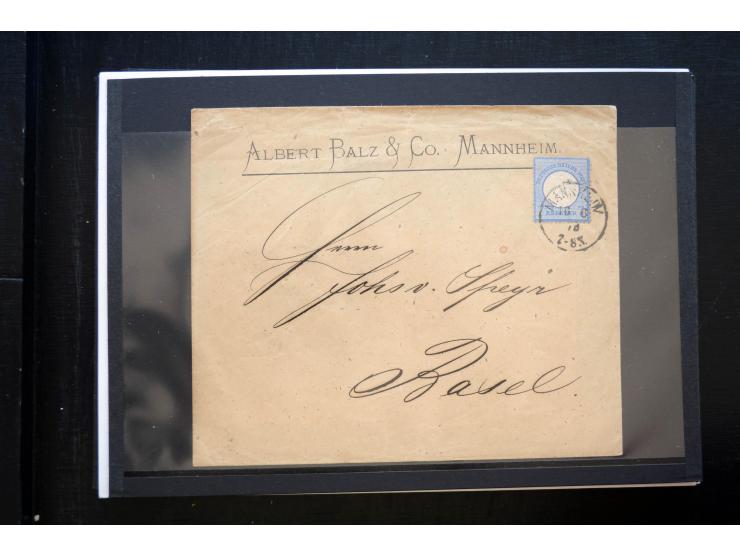 1872/74, 25 Brustschild-Briefe/Karten mit vielen besseren Frankaturen, dabei u.a. Mi.-Nr. 11, 12, 13, 30, dabei Buntfrankatur
