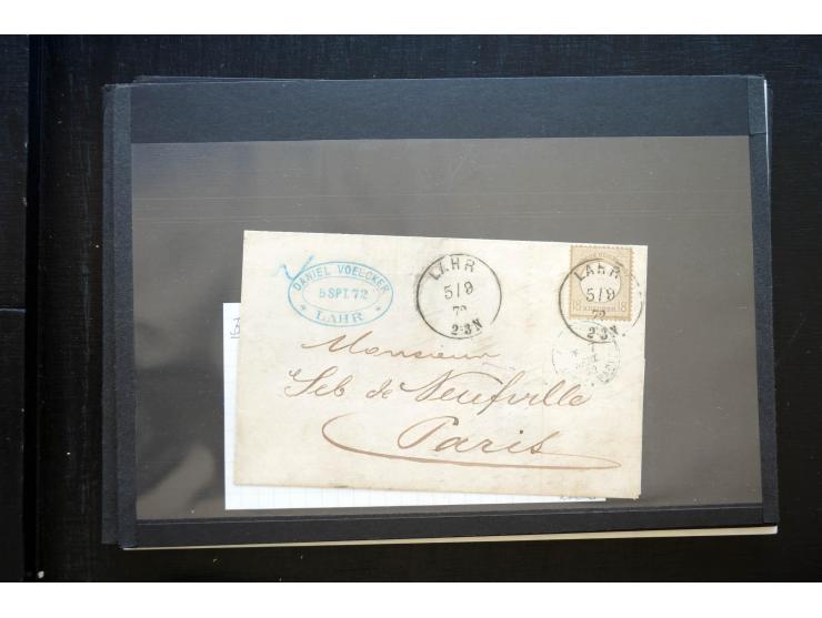 1872/74, 25 Brustschild-Briefe/Karten mit vielen besseren Frankaturen, dabei u.a. Mi.-Nr. 11, 12, 13, 30, dabei Buntfrankatur