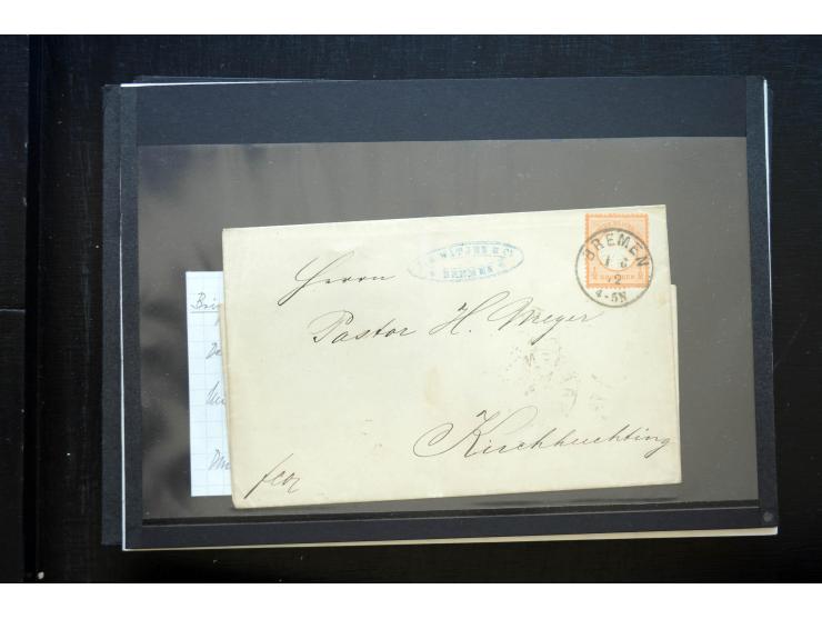 1872/74, 25 Brustschild-Briefe/Karten mit vielen besseren Frankaturen, dabei u.a. Mi.-Nr. 11, 12, 13, 30, dabei Buntfrankatur