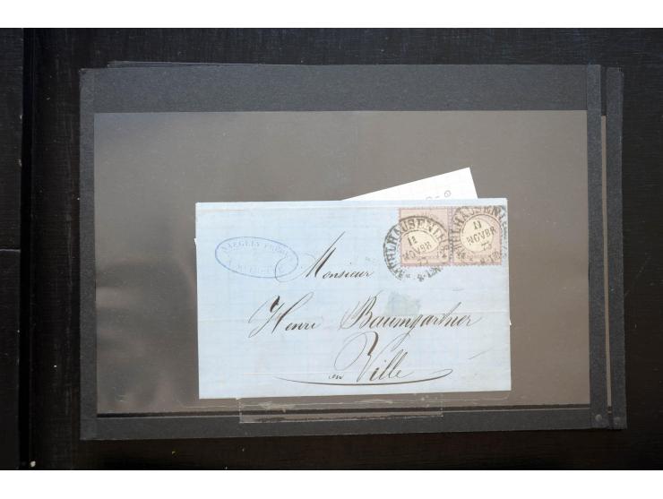 1872/74, 25 Brustschild-Briefe/Karten mit vielen besseren Frankaturen, dabei u.a. Mi.-Nr. 11, 12, 13, 30, dabei Buntfrankatur