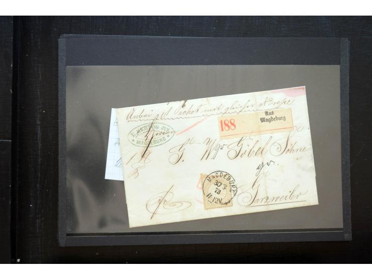 1872/74, 25 Brustschild-Briefe/Karten mit vielen besseren Frankaturen, dabei u.a. Mi.-Nr. 11, 12, 13, 30, dabei Buntfrankatur