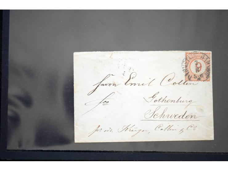 1872/74, 25 Brustschild-Briefe/Karten mit vielen besseren Frankaturen, dabei u.a. Mi.-Nr. 11, 12, 13, 30, dabei Buntfrankatur
