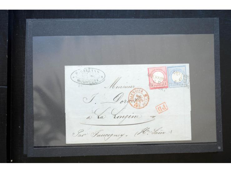 1872/74, 25 Brustschild-Briefe/Karten mit vielen besseren Frankaturen, dabei u.a. Mi.-Nr. 11, 12, 13, 30, dabei Buntfrankatur
