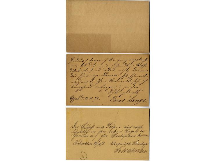 1872, Mi.-Nr. 14 unentwertet auf Postkarten-Formular sowie auf Postkarte gebraucht und Nr. 18 auf Postkarte