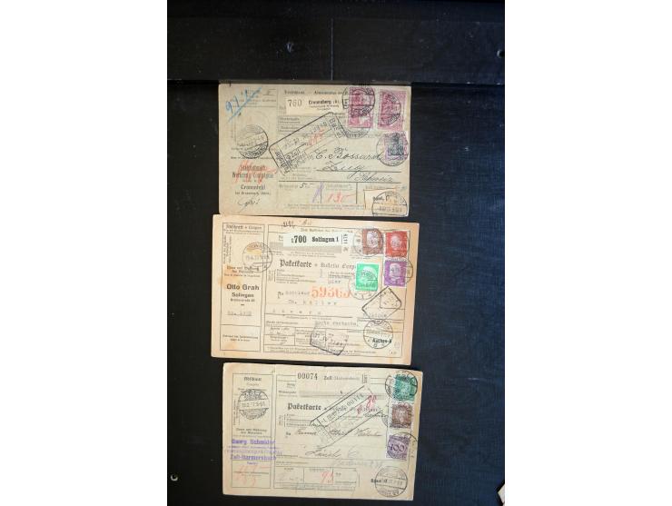 1895/33, über 150 Auslandspaketkarten mit Schwerpunkt Germania und Weimar, dabei viele verschiedene Frankaturen, interessante