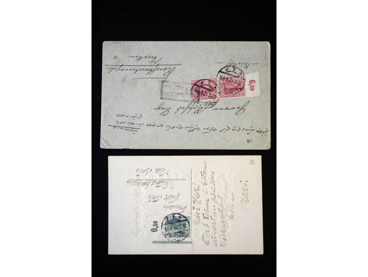 1905/18, Partie Germania Friedens- und Kriegsdruckmarken mit Oberrand auf 17 Briefen und Karten, dabei Einheiten, Bogenecken 