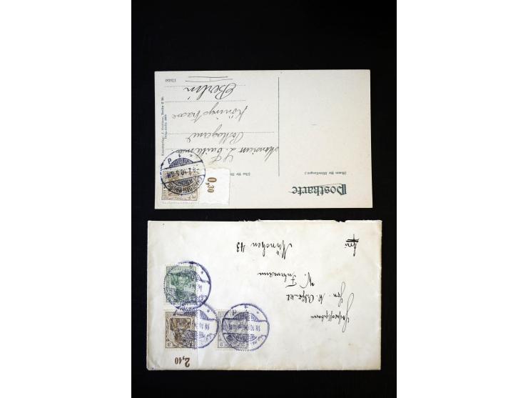 1905/18, Partie Germania Friedens- und Kriegsdruckmarken mit Oberrand auf 17 Briefen und Karten, dabei Einheiten, Bogenecken 