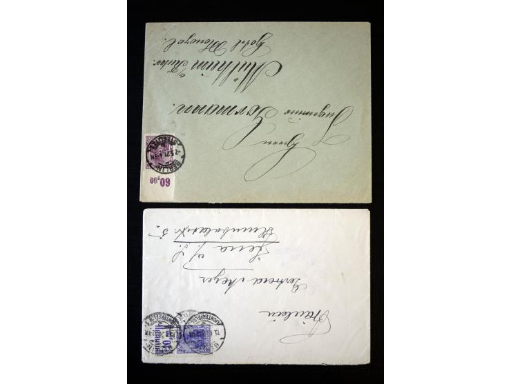 1905/18, Partie Germania Friedens- und Kriegsdruckmarken mit Oberrand auf 17 Briefen und Karten, dabei Einheiten, Bogenecken 