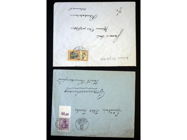 1905/18, Partie Germania Friedens- und Kriegsdruckmarken mit Oberrand auf 17 Briefen und Karten, dabei Einheiten, Bogenecken 