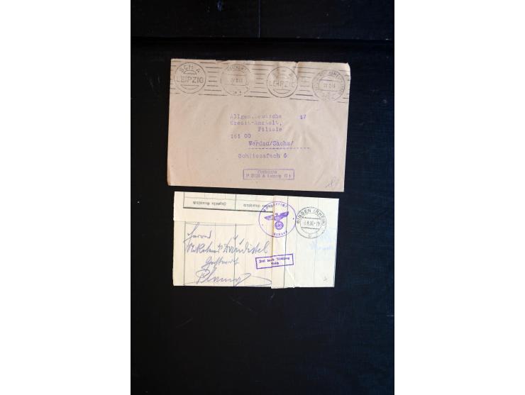 1920/45, einige hundert Briefe und Karten, Schwerpunkt III. Reich mit Propagandakarten, interessante Stempel, Auslandspost us
