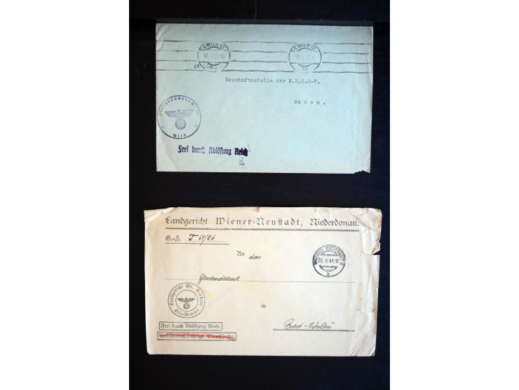 1933/45, kleiner Karton voll mit über Briefen und Karten, fast alle mit interessanten Vordrucken bzw. Briefstempeln sowie ein