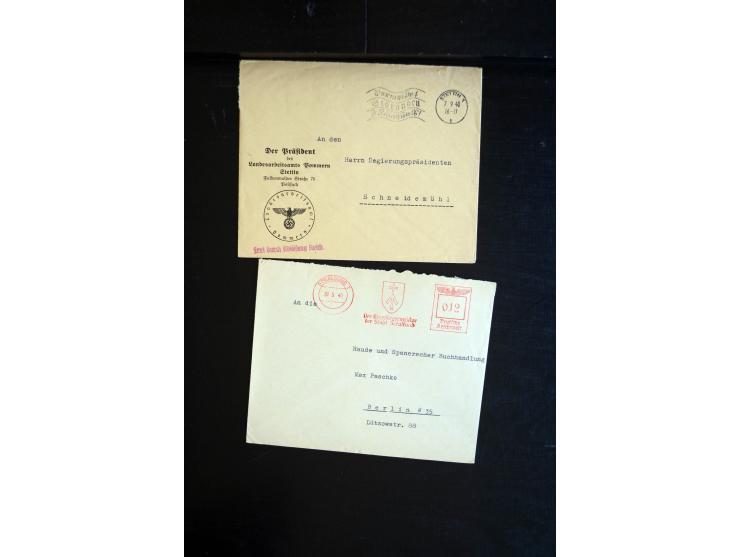 1933/45, kleiner Karton voll mit über Briefen und Karten, fast alle mit interessanten Vordrucken bzw. Briefstempeln sowie ein