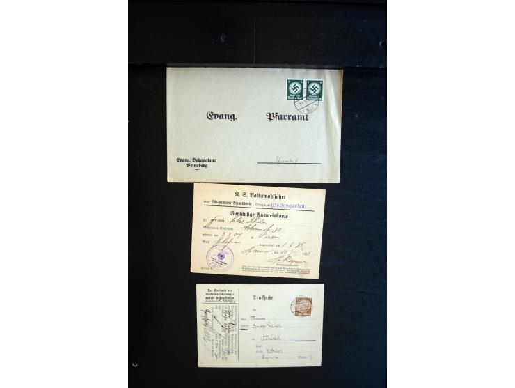 1933/45, kleiner Karton voll mit über Briefen und Karten, fast alle mit interessanten Vordrucken bzw. Briefstempeln sowie ein