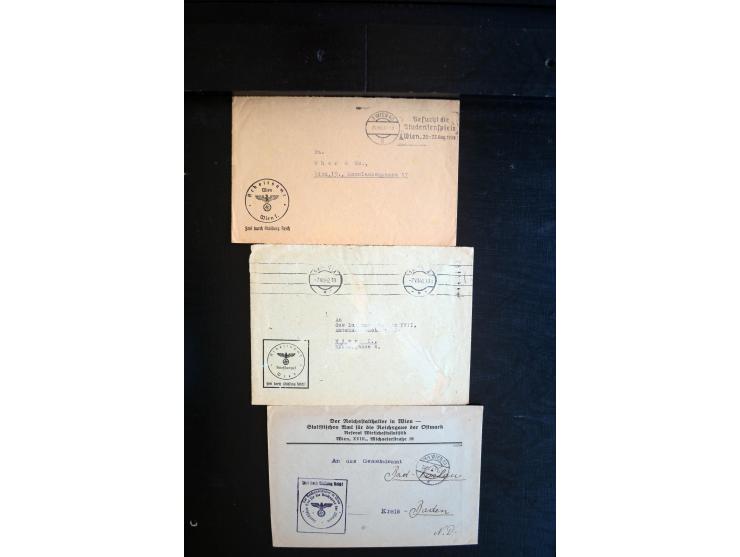 1933/45, kleiner Karton voll mit über Briefen und Karten, fast alle mit interessanten Vordrucken bzw. Briefstempeln sowie ein