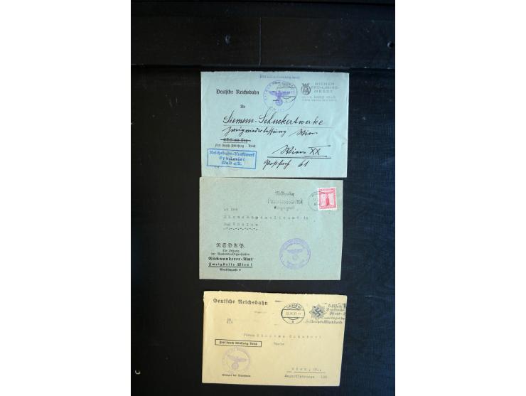1933/45, kleiner Karton voll mit über Briefen und Karten, fast alle mit interessanten Vordrucken bzw. Briefstempeln sowie ein