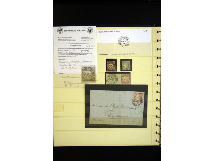 1872/75, Hufeisen auf Brustschilden, Sammlung mit über 110 Einzelmarken/Briefstücken und 21 Briefen/Karten, dabei viele besse