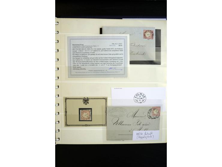 1872/75, Hufeisen auf Brustschilden, Sammlung mit über 110 Einzelmarken/Briefstücken und 21 Briefen/Karten, dabei viele besse