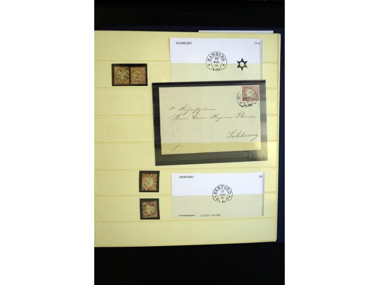 1872/75, Hufeisen auf Brustschilden, Sammlung mit über 110 Einzelmarken/Briefstücken und 21 Briefen/Karten, dabei viele besse
