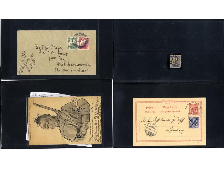 1887/1918, interessante Partie mit 22 Briefen, Karten und Ganzsachen sowie 7 Marken bzw. Briefstücken und 2 Siegelmarken auf 