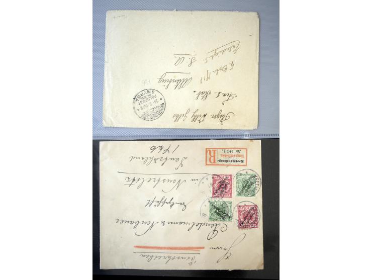 1890/1917, Partie mit ca. 45 Briefen, Karten und Ganzsachen inkl. KGF-Post Kiautschou und Schiffspost, dabei Vorläufer-Franka