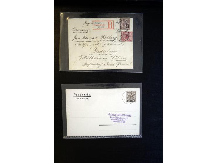1894/1916, Partie mit 32 Briefen, Karten und Ganzsachen ab China Vorläufer-R-Brief bis Togo Ganzachen-Doppel-Karte P4, dabei 