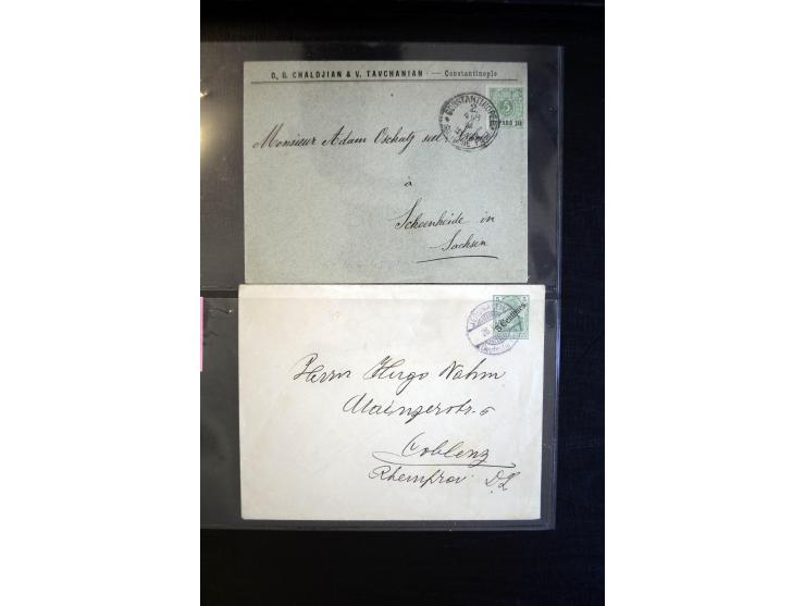 1894/1916, Partie mit 32 Briefen, Karten und Ganzsachen ab China Vorläufer-R-Brief bis Togo Ganzachen-Doppel-Karte P4, dabei 