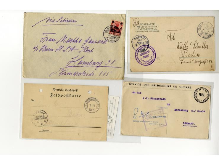 1898/1919, interessanter Posten mit ca. 70 Briefen, Karten und Ganzsachen inkl. viel KGF-Post (u.a. DSWA und viel Kiautschou)