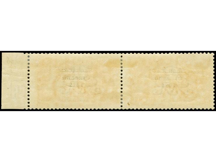 1922, 3-line overprint by Thom, 5 s. as horizontal pair with right sheet margin, the right stamp with overprint variety "reve