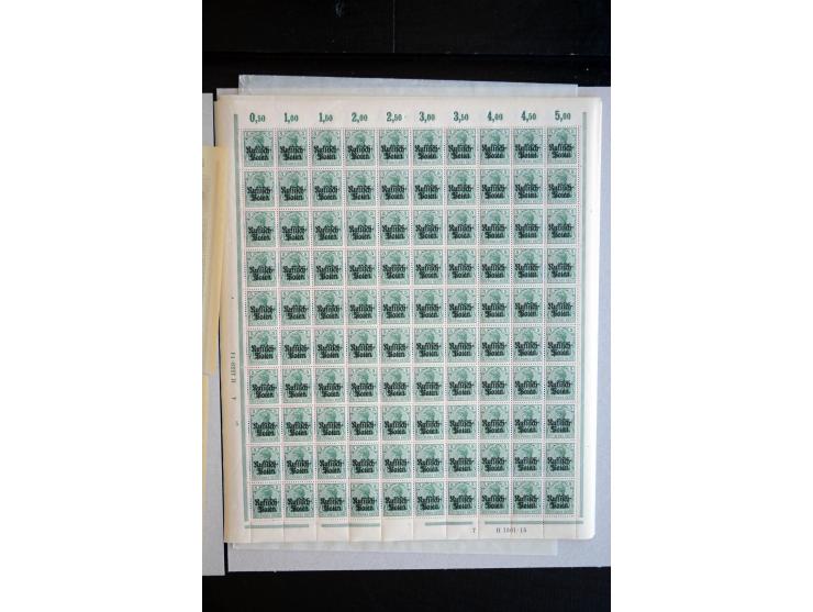 1915, Mi-Nr. 1-5 in postfrischen Bogen, teils etwas angetrennt bzw. gefaltet (Mi. ohne Hahn etc. 4.500,-)