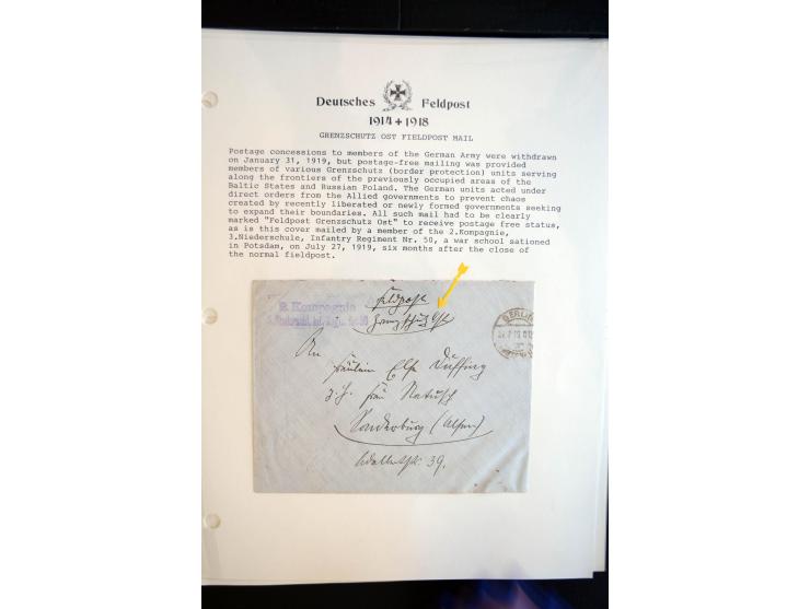 1914/20, kleine Sammlung mit mehr als 250 Briefen, Karten und Briefbundzettel auf Albenblättern mit Beschriftung, dabei viele