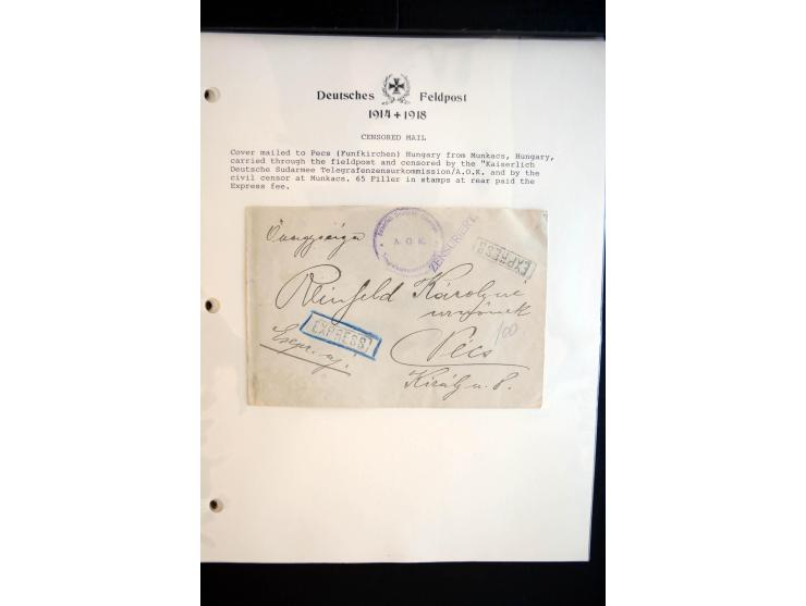 1914/20, kleine Sammlung mit mehr als 250 Briefen, Karten und Briefbundzettel auf Albenblättern mit Beschriftung, dabei viele