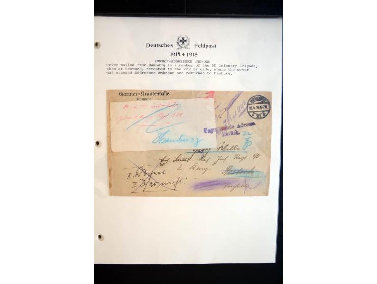 1914/20, kleine Sammlung mit mehr als 250 Briefen, Karten und Briefbundzettel auf Albenblättern mit Beschriftung, dabei viele