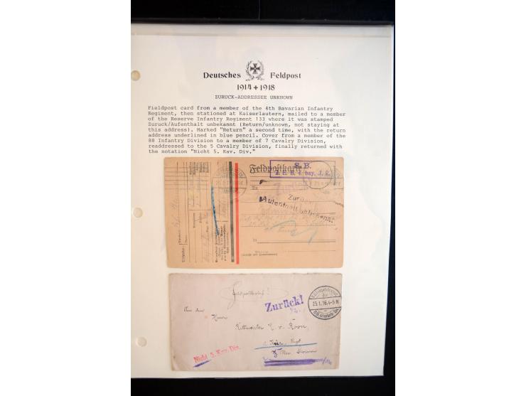 1914/20, kleine Sammlung mit mehr als 250 Briefen, Karten und Briefbundzettel auf Albenblättern mit Beschriftung, dabei viele