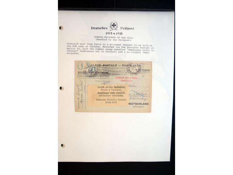 1914/20, kleine Sammlung mit mehr als 250 Briefen, Karten und Briefbundzettel auf Albenblättern mit Beschriftung, dabei viele