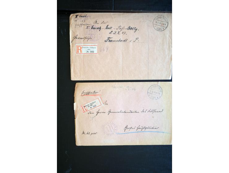1914/18, ca. 140 R-Briefe (zum Teil Großforamte) mit R-Zetteln der Feldpost, sortenreich mit besseren, übliche Erhaltung ex M
