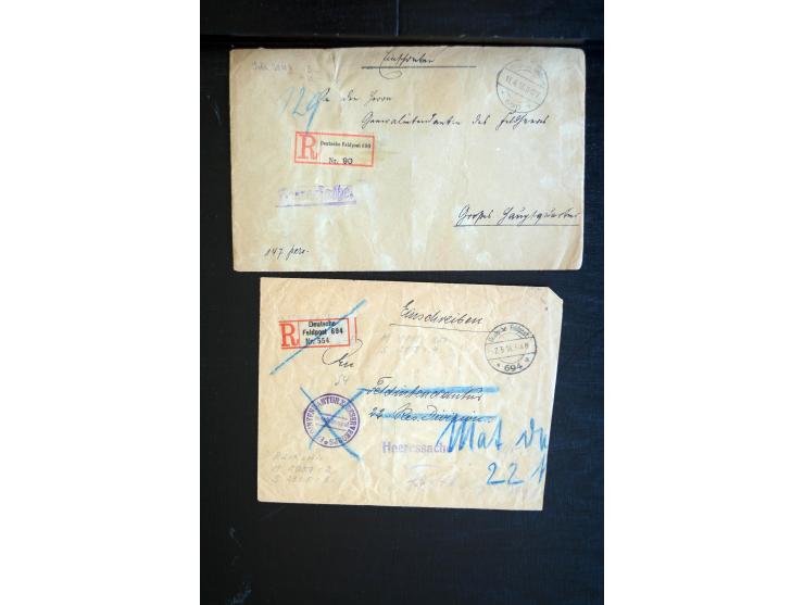 1914/18, ca. 140 R-Briefe (zum Teil Großforamte) mit R-Zetteln der Feldpost, sortenreich mit besseren, übliche Erhaltung ex M