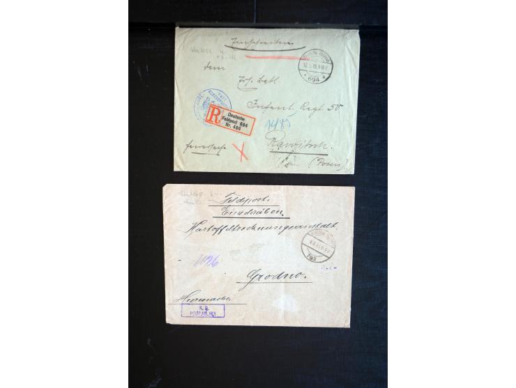 1914/18, ca. 140 R-Briefe (zum Teil Großforamte) mit R-Zetteln der Feldpost, sortenreich mit besseren, übliche Erhaltung ex M