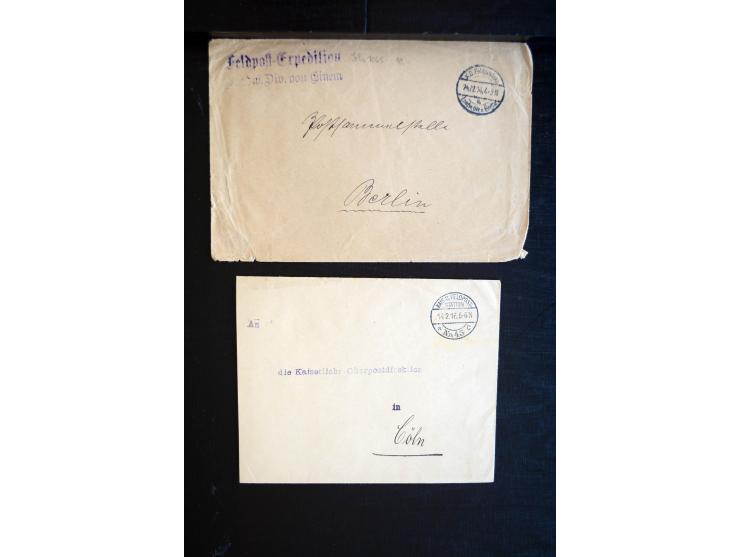 1914/18, ca. 140 R-Briefe (zum Teil Großforamte) mit R-Zetteln der Feldpost, sortenreich mit besseren, übliche Erhaltung ex M