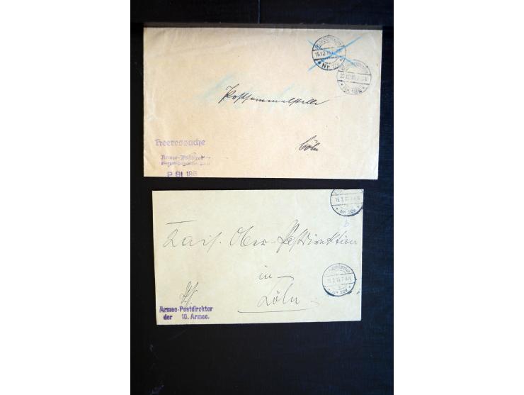 1914/18, ca. 140 R-Briefe (zum Teil Großforamte) mit R-Zetteln der Feldpost, sortenreich mit besseren, übliche Erhaltung ex M