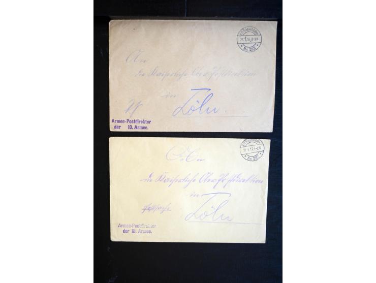1914/18, ca. 140 R-Briefe (zum Teil Großforamte) mit R-Zetteln der Feldpost, sortenreich mit besseren, übliche Erhaltung ex M