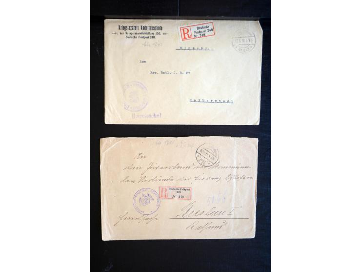 1914/18, ca. 140 R-Briefe (zum Teil Großforamte) mit R-Zetteln der Feldpost, sortenreich mit besseren, übliche Erhaltung ex M