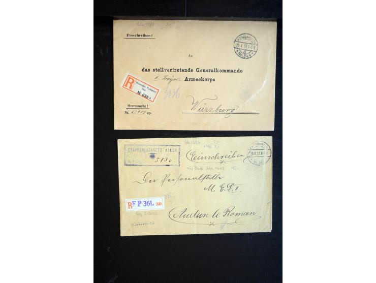 1914/18, ca. 140 R-Briefe (zum Teil Großforamte) mit R-Zetteln der Feldpost, sortenreich mit besseren, übliche Erhaltung ex M