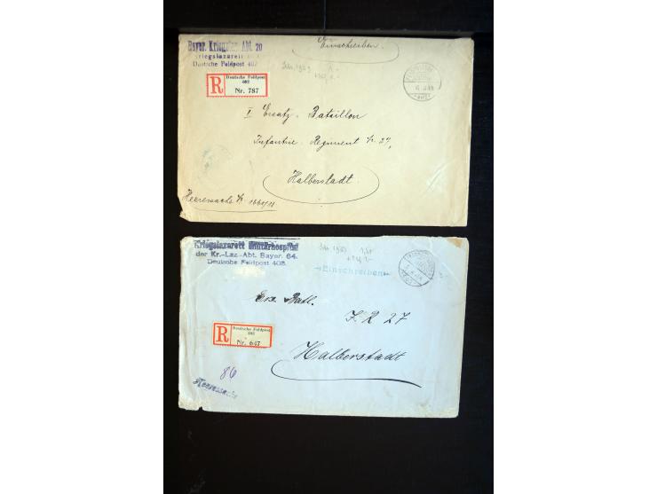 1914/18, ca. 140 R-Briefe (zum Teil Großforamte) mit R-Zetteln der Feldpost, sortenreich mit besseren, übliche Erhaltung ex M