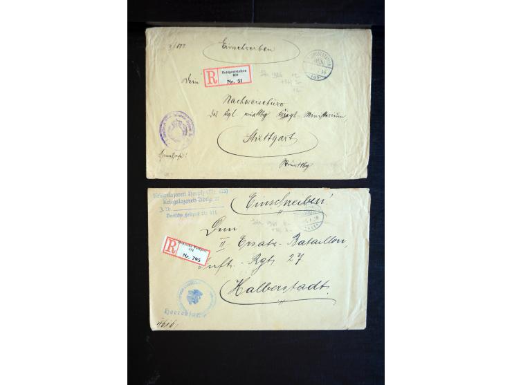 1914/18, ca. 140 R-Briefe (zum Teil Großforamte) mit R-Zetteln der Feldpost, sortenreich mit besseren, übliche Erhaltung ex M