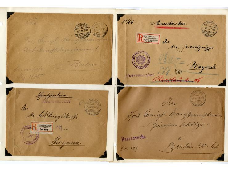 1914/18, ca. 500 Briefe und Karten mit vielen verschiedenen Feldpost- und Briefstempeln, dabei einige R-Briefe mit besseren (