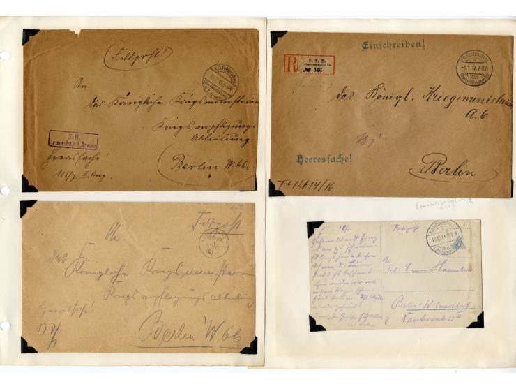 1914/18, ca. 500 Briefe und Karten mit vielen verschiedenen Feldpost- und Briefstempeln, dabei einige R-Briefe mit besseren (