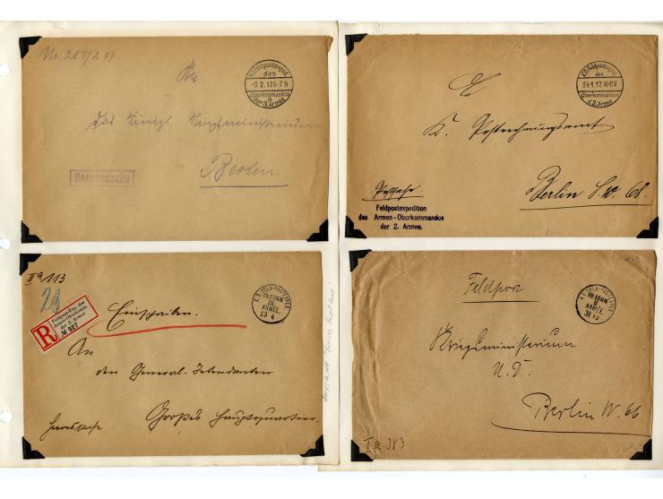 1914/18, ca. 500 Briefe und Karten mit vielen verschiedenen Feldpost- und Briefstempeln, dabei einige R-Briefe mit besseren (
