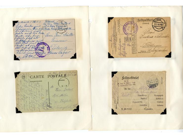 1914/18, ca. 500 Briefe und Karten mit vielen verschiedenen Feldpost- und Briefstempeln, dabei einige R-Briefe mit besseren (