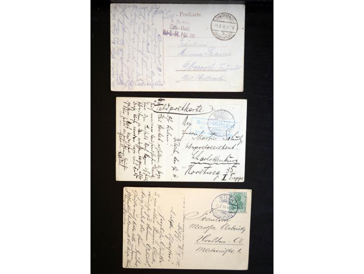1914/18, Posten mit u.a. interessanten Stempeln inkl. Ra2 "Festung Kowno", wenige R-Briefe, Ansichtskarten und Post aus den b