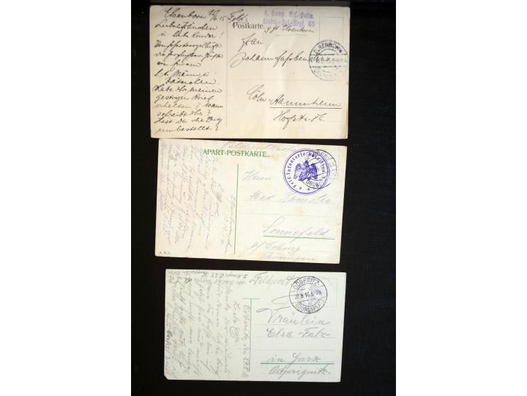 1914/18, Posten mit u.a. interessanten Stempeln inkl. Ra2 "Festung Kowno", wenige R-Briefe, Ansichtskarten und Post aus den b